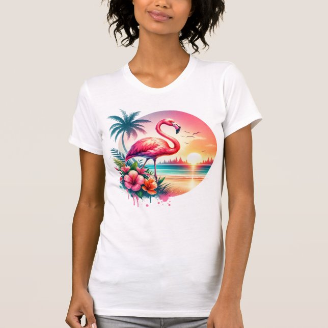 Pink Flamingo Sunset Clipart T-Shirt (Vorderseite)