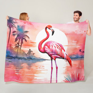 Pink Flamingo Sunset Fleecedecke