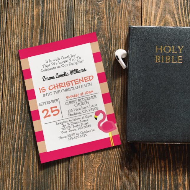 Pink Flamingo Taufe Christening Einladung (Von Creator hochgeladen)