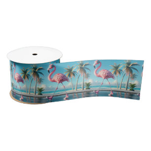 Pink Flamingo Tragen Sneakers und Kopfhörer Satinband