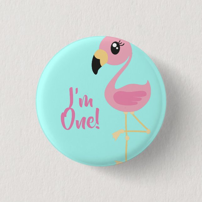 Pink Flamingo Tropical 1. Geburtstag Button Button (Vorderseite)