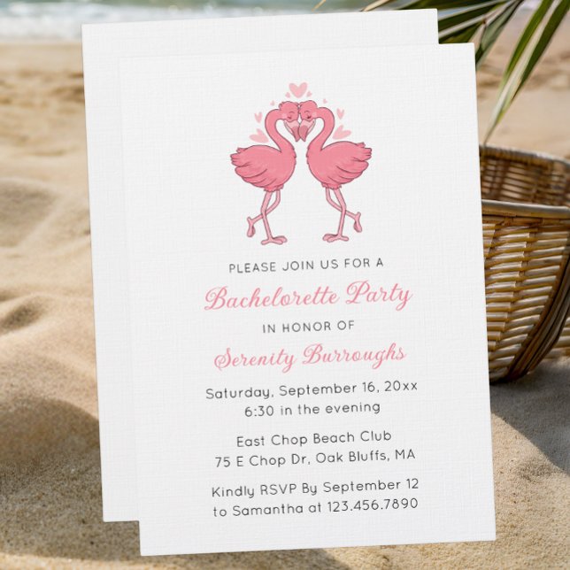Pink Flamingo Tropical Beach Bachelorette Party Einladung (Von Creator hochgeladen)