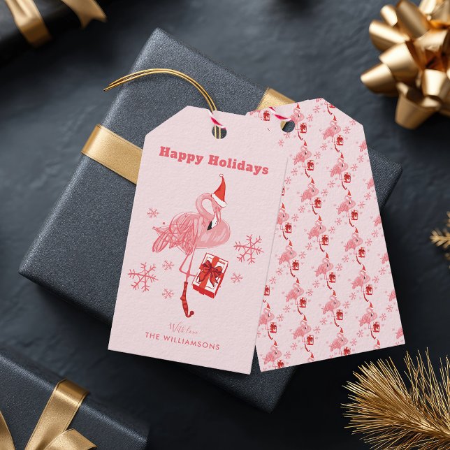 Pink Flamingo Tropical Beach Bird Weihnachten Geschenkanhänger (Pink Flamingo Tropical Beach Bird Christmas Gift Tags)