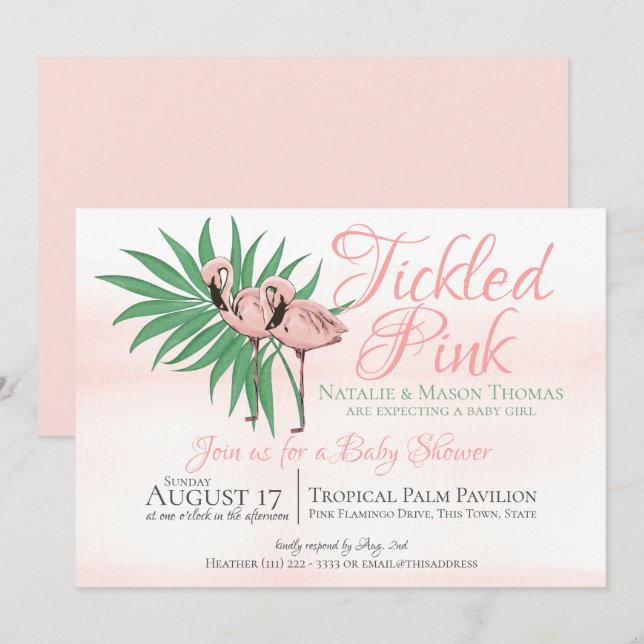 Pink Flamingo Tropical Beach Hochzeit Einladung (Vorne/Hinten)