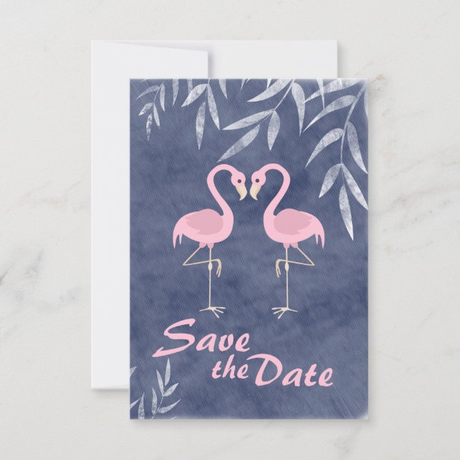 Pink Flamingo Tropical Beach Hochzeit Save the Dat Einladung (Vorderseite)