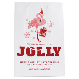 Pink Flamingo Tropical Beach Weißes Weihnachtsfest Mittlere Geschenktüte