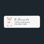 Pink Flamingo Tropical Christmas<br><div class="desc">Adressetiketten mit einem extravagant rosa Flamingo mit einem aufgehauchten Bein. Tragen Sie eine rosa Weihnachtsmannmütze und etwas saisonale heilige. Holly mit Beeren schmücken auch die Ecken. Ein Blumenstrauß mit Bonbons über ihrem Kopf.</div>