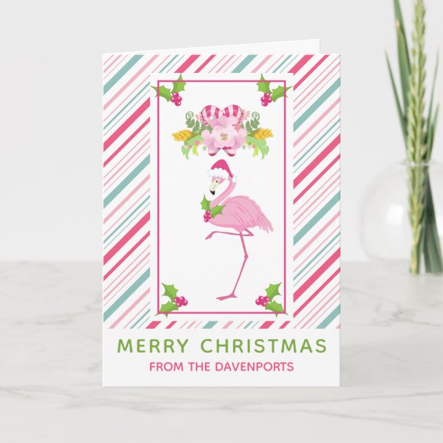 Pink Flamingo Tropical Christmas Karte (Vorderseite)