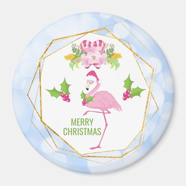 Pink Flamingo Tropical Christmas Magnet (Vorne)