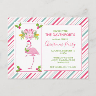 Pink Flamingo Tropical Christmas Party Postkarte