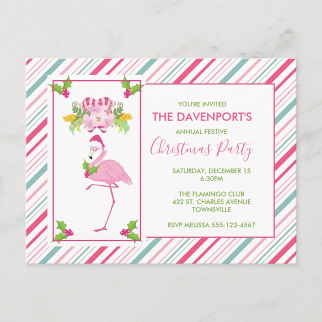 Pink Flamingo Tropical Christmas Party Postkarte (Vorderseite)