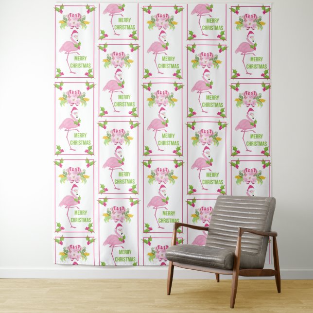 Pink Flamingo Tropical Christmas Pattern Wandteppich (Beispiel)