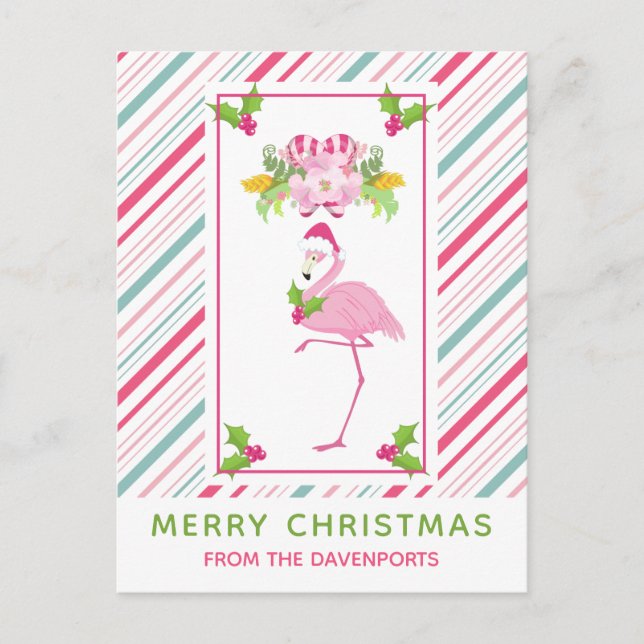 Pink Flamingo Tropical Christmas Postkarte (Vorderseite)