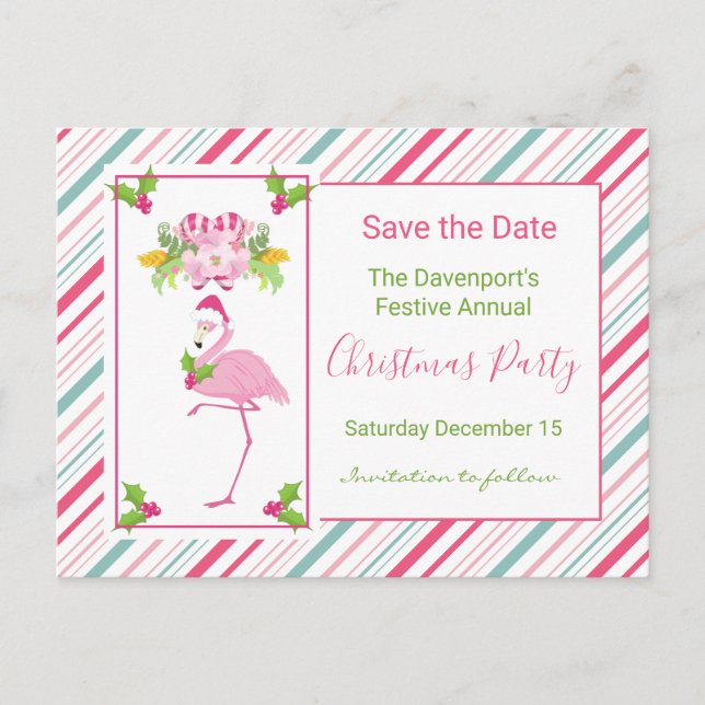 Pink Flamingo Tropical Christmas Save the Date Postkarte (Vorderseite)