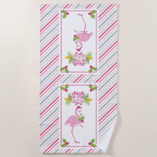 Pink Flamingo Tropical Christmas Strandtuch