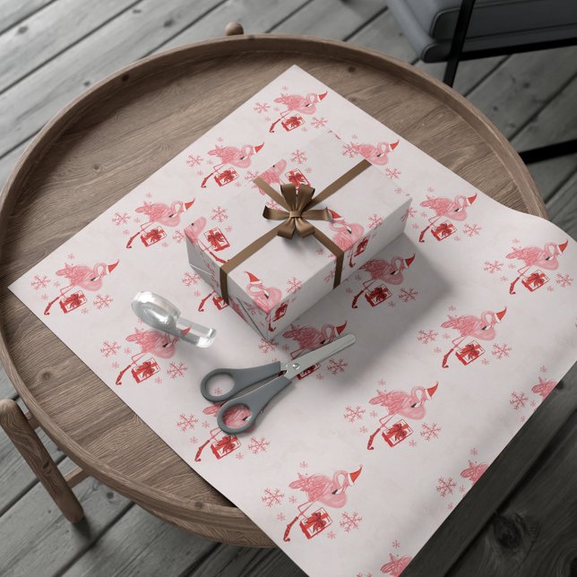 Pink Flamingo Tropical Coast Beach Weihnachten Geschenkpapier (Pink Flamingo Tropical Coast Beach Christmas Wrapping Paper)