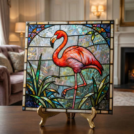 Pink Flamingo Tropical Faux Stained Glass Mosaic Fliese