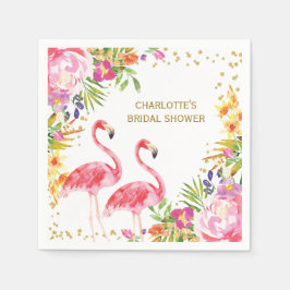 Pink Flamingo Tropical Floral Shooting Paper Napki Serviette