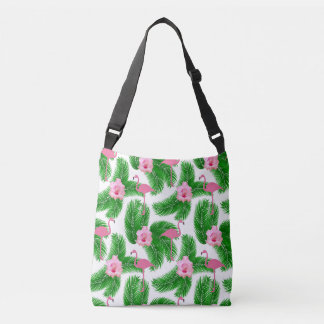 Pink Flamingo Tropical Floral Summer Vibes Tragetaschen Mit Langen Trägern