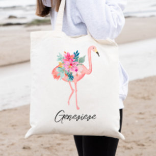 Pink Flamingo Tropical Florals Bridesmaid Tote Beu Tragetasche