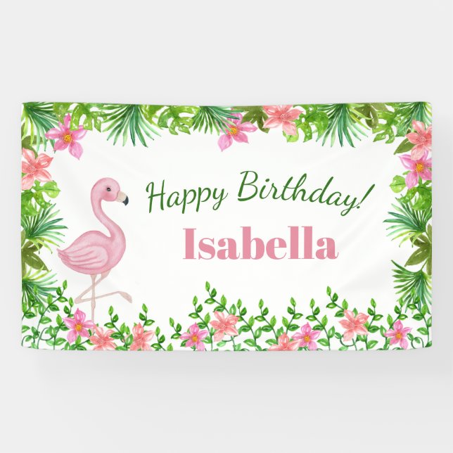 Pink Flamingo Tropical Girls Geburtstagsparty Banner (Horizontal)