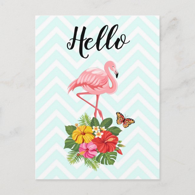 Pink Flamingo & Tropical Hibiskus Extravagant Hall Postkarte (Vorderseite)