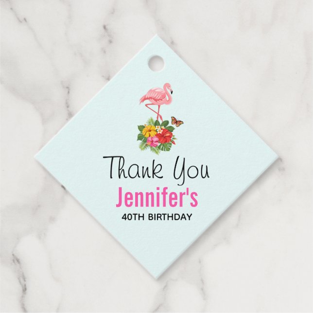 Pink Flamingo & Tropical Hibiskus Extravagant Viel Geschenkanhänger (Vorderseite)