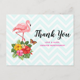 Pink Flamingo & Tropical Hibiskus Extravagant Viel Postkarte