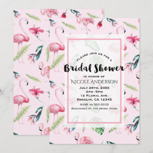 Pink Flamingo Tropical Hibiskus Floral Bridal Einladung