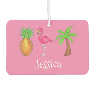 Pink Flamingo Tropical Island Palm Tree Ananas Autolufterfrischer