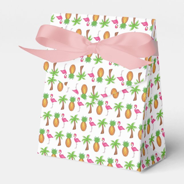 Pink Flamingo Tropical Island Palm Tree Ananas Geschenkschachtel (Vorderseite)