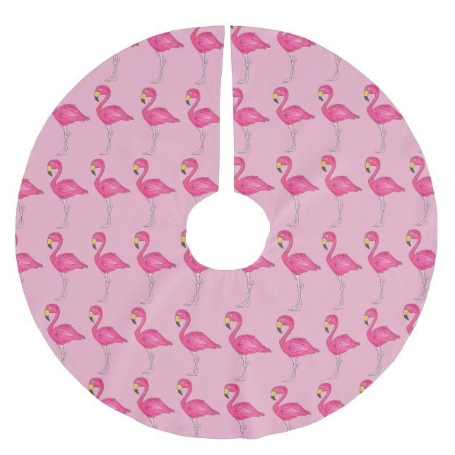 Pink Flamingo Tropical Paradise Island Bird Polyester Weihnachtsbaumdecke (Vorderseite)