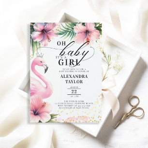 Pink Flamingo Tropical Pink Gold Girl Baby Dusche Einladung