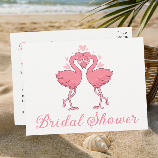 Pink Flamingo Tropical Summer Beach Bridal Shower Einladungspostkarte (Von Creator hochgeladen)