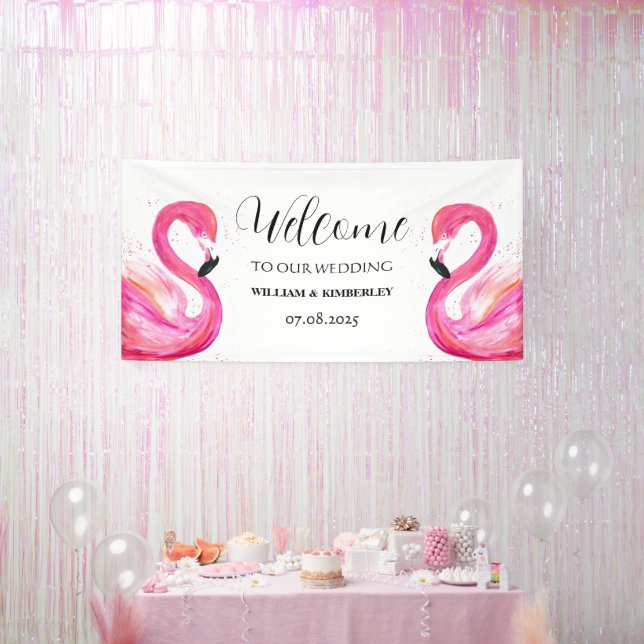 Pink Flamingo Tropical Summer Beach Hochzeit Banner (Party)