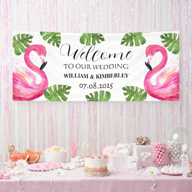 Pink Flamingo Tropical Summer Beach Hochzeit Banner (Party)