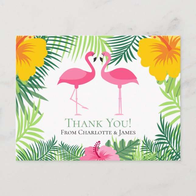 Pink Flamingo Tropical Vielen Dank für Ihre Hochze Postkarte (Vorderseite)