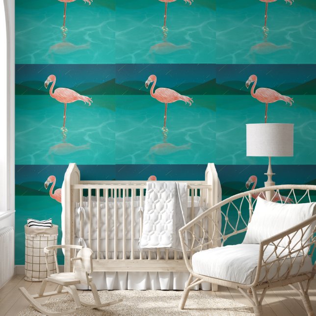 PINK FLAMINGO TROPICAL WALLPAPIER TAPETE (Kinder)