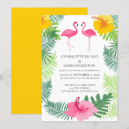 Pink Flamingo Tropical Wedding Personalisiert Einladung