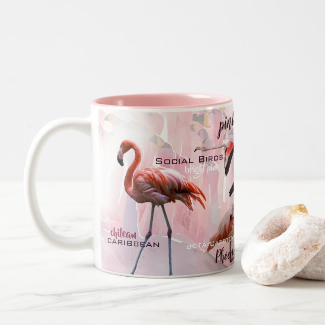 Pink Flamingo Typografie | Angepasst Zweifarbige Tasse (Mit Donut)