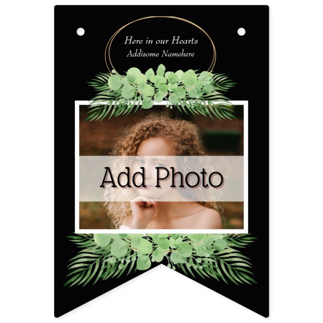 Pink Flamingo und Herz Muster schwarz Wimpelkette (Erste Fahne)