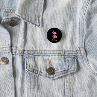 Pink Flamingo und Hibicus Button