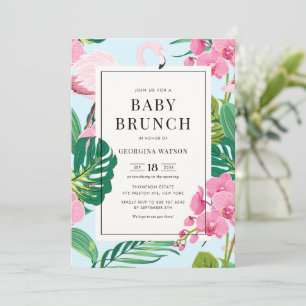 Pink Flamingo und Orchids Tropical Baby Brunch Einladung