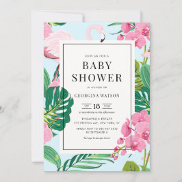 Pink Flamingo und Orchids Tropical Baby Dusche Einladung