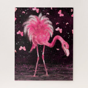 Pink Flamingo und Schmetterlinge Jigsaw Puzzle