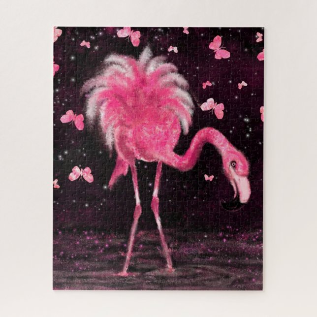 Pink Flamingo und Schmetterlinge Jigsaw Puzzle (Vertikal)
