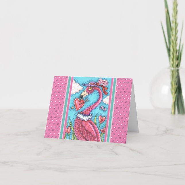 PINK FLAMINGO VALENTINE HERZEN, LIEBE BIRD Blank Karte (Vorderseite)