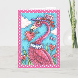 PINK FLAMINGO VALENTINE HERZEN, LIEBE VÖGEL WHIMSY FEIERTAGSKARTE