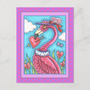 PINK FLAMINGO VALENTINE HERZEN, LIEBE VÖGEL WHIMSY FEIERTAGSPOSTKARTE