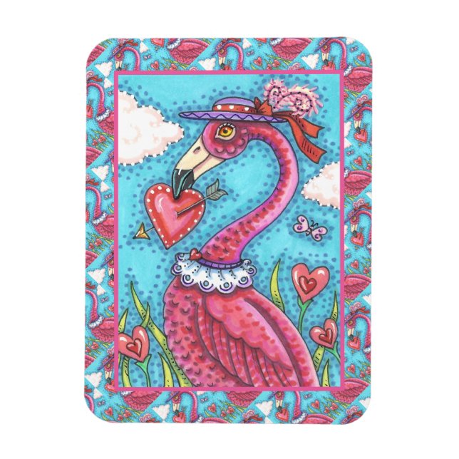 PINK FLAMINGO VALENTINE HERZEN, LIEBE VÖGEL WHIMSY MAGNET (Vertikal)